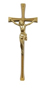 Krzyż nagrobny- na pomnik 20 cm z pasyjką (jasne złoto) KM20