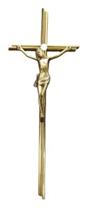 Krzyż nagrobny - na pomnik 40 cm z pasyjką KR (jasne złoto)