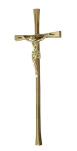 Krzyż nagrobny- na pomnik 29 cm z pasyjką (jasne złoto)
