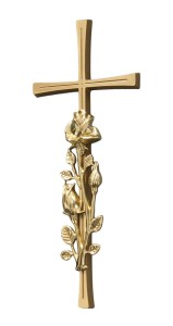 Krzyż nagrobny - na pomnik 40 cm z różą (jasne złoto) 