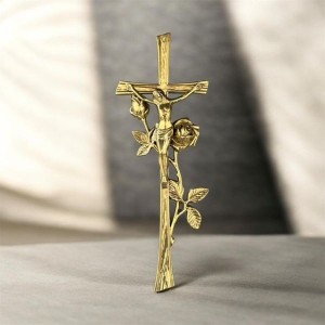 Krzyż nagrobny - na pomnik 40 cm z różą (jasne złoto)